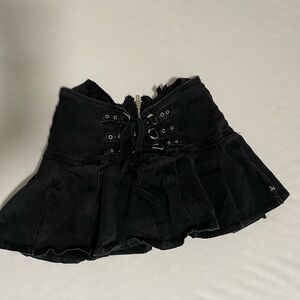 Royal Bones Black Mini Skirt with Buckle Detail